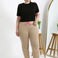Moda Kadın Pamuklu Büyük Beden Alt Pijama Bej