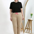 Moda Kadın Pamuklu Büyük Beden Alt Pijama Bej