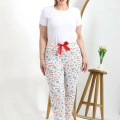 Moda Kadın Pamuklu Büyük Beden Alt Pijama Ekru