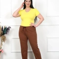 Moda Kadın Pamuklu Büyük Beden Alt Pijama Kahve