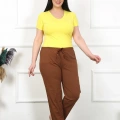 Moda Kadın Pamuklu Büyük Beden Alt Pijama Kahve