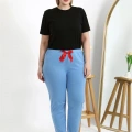 Moda Kadın Pamuklu Büyük Beden Alt Pijama Mavi