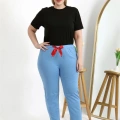 Moda Kadın Pamuklu Büyük Beden Alt Pijama Mavi