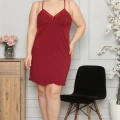 Moda Kadın Pamuklu İp Askılı Büyük Beden Gecelik Bordo