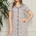 Moda Kadın Pamuklu Önden Düğmeli Gecelik Gri