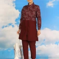 Moda Kadın Pantolonlu Desenli Tam Tesettür Mayo Bordo