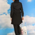 Moda Kadın Pantolonlu Desenli Tam Tesettür Mayo Siyah