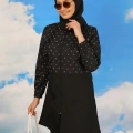 Moda Kadın Pantolonlu Desenli Tam Tesettür Mayo Siyah
