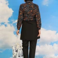 Moda Kadın Pantolonlu Desenli Tam Tesettür Mayo Siyah