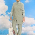Moda Kadın Pantolonlu Desenli Tam Tesettür Mayo Su Yeşili