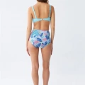 Moda Kadın Pedli Üst Tropik Desenli Yüksek Bel Bikini Takımı - Buz Mavisi