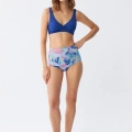 Moda Kadın Pedli Yaprak Desenli Yüksek Bel Sax Bikini Takımı