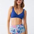 Moda Kadın Pedli Yaprak Desenli Yüksek Bel Sax Bikini Takımı
