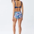 Moda Kadın Pedli Yaprak Desenli Yüksek Bel Sax Bikini Takımı