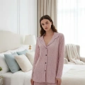 Moda Kadın Pembe Önden Düğmeli Rahat Kesim Pijama Takımı – Günlük Ev Giyim Seti