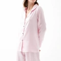 Moda Kadın Pembe Oversize Saten Pijama Takımı – Rahat Kesim Şık Ev Giyim Seti