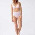 Moda Kadın Pembe Pedli Üst ve Pastel Desenli Yüksek Bel Bikini Takımı