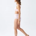 Moda Kadın Pembe Pedli Üst ve Pastel Desenli Yüksek Bel Bikini Takımı