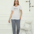 Moda Kadın Penye Pijama Takım Beyaz