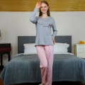 Moda Kadın Penye Uzun Kol Pijama Takım Gri