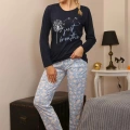Moda Kadın Penye Uzun Kol Pijama Takım Laciver
