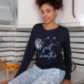 Moda Kadın Penye Uzun Kol Pijama Takım Laciver