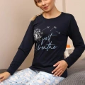 Moda Kadın Penye Uzun Kol Pijama Takım Laciver