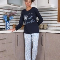 Moda Kadın Penye Uzun Kol Pijama Takım Laciver