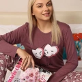 Moda Kadın Penye Uzun Kol Pijama Takım Mürdüm