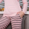 Moda Kadın Penye Uzun Kol Pijama Takım Pembe