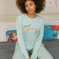 Moda Kadın Penye Uzun Kol Pijama Takım Su Yeşili