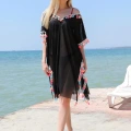 Moda Kadın Püsküllü Tunik Pareo Plaj Elbisesi Siyah