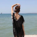 Moda Kadın Püsküllü Tunik Pareo Plaj Elbisesi Siyah