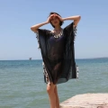Moda Kadın Püsküllü Tunik Pareo Plaj Elbisesi Siyah