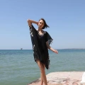Moda Kadın Püsküllü Tunik Pareo Plaj Elbisesi Siyah