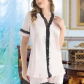Moda Kadın Saten Önden Düğmeli Şortlu Pijama Takım Pudra