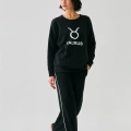 Moda Kadın Siyah Boğa Burcu Oversize 2 İplik Eşofman Ev Giyim Takımı