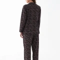 Moda Kadın Siyah Düğmeli Kalp Desenli Pamuklu Pijama Takımı