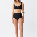 Moda Kadın Siyah Pedli Kare Yaka Yüksek Bel Bikini Takımı
