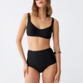 Moda Kadın Siyah Pedli Kare Yaka Yüksek Bel Bikini Takımı