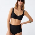 Moda Kadın Siyah Pedli Kare Yaka Yüksek Bel Bikini Takımı