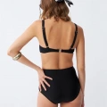 Moda Kadın Siyah Pedli Kare Yaka Yüksek Bel Bikini Takımı