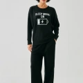 Moda Kadın Siyah Sleep Mode ON Oversize 2 İplik Eşofman Ev Giyim Takımı