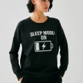 Moda Kadın Siyah Sleep Mode ON Oversize 2 İplik Eşofman Ev Giyim Takımı