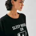 Moda Kadın Siyah Sleep Mode ON Oversize 2 İplik Eşofman Ev Giyim Takımı