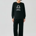 Moda Kadın Siyah Terazi Burcu Oversize 2 İplik Eşofman Ev Giyim Takımı