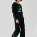 Moda Kadın Siyah Terazi Burcu Oversize 2 İplik Eşofman Ev Giyim Takımı