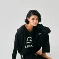 Moda Kadın Siyah Terazi Burcu Oversize 2 İplik Eşofman Ev Giyim Takımı