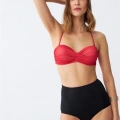 Moda Kadın Straplez Kırmızı Yüksek Bel Bikini Takımı