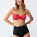 Moda Kadın Straplez Kırmızı Yüksek Bel Bikini Takımı